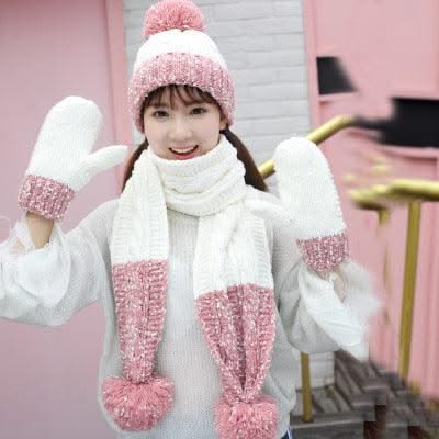 Three Piece Hat Scarf And Gloves For Women - Elanique
