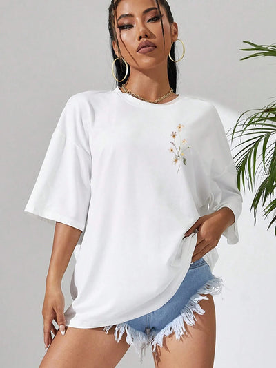 Beautiful Flower Clusters Print Cotton Women T-shirts - Elanique