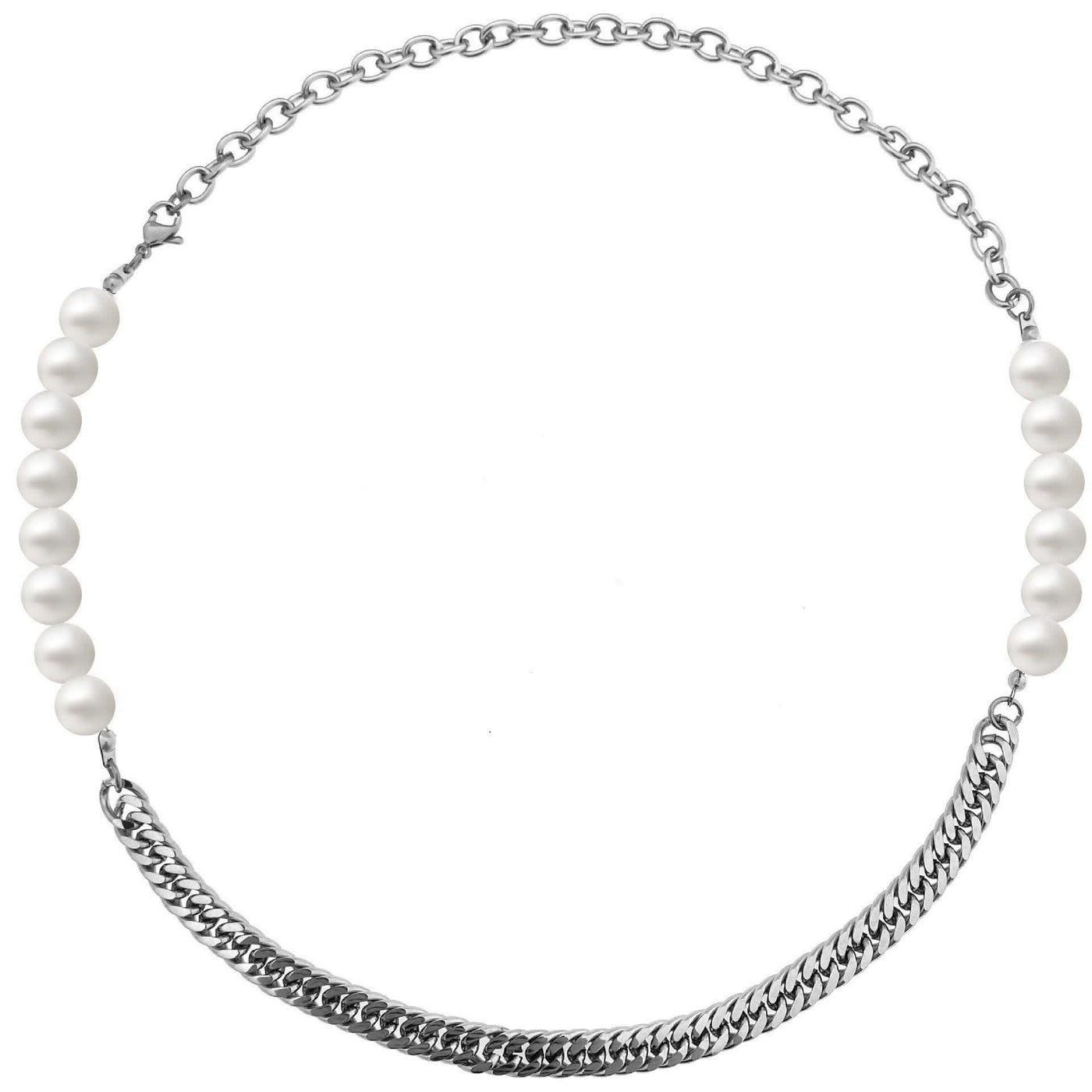 Hip Hop Titanium Steel Stitching Pearl Necklace - Elanique
