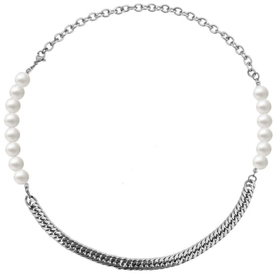 Hip Hop Titanium Steel Stitching Pearl Necklace - Elanique