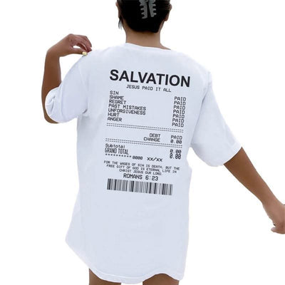 Women Salvation Back Print Bible Verse T-Shirts Oversized - Elanique