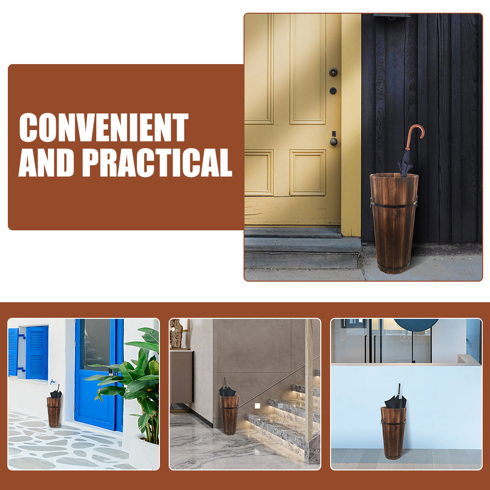 Wooden Umbrella Stand Home Holder Nordic Storage Rack Entryway Bin Industrial Hallway Organizer Hotel Hollow Design Car