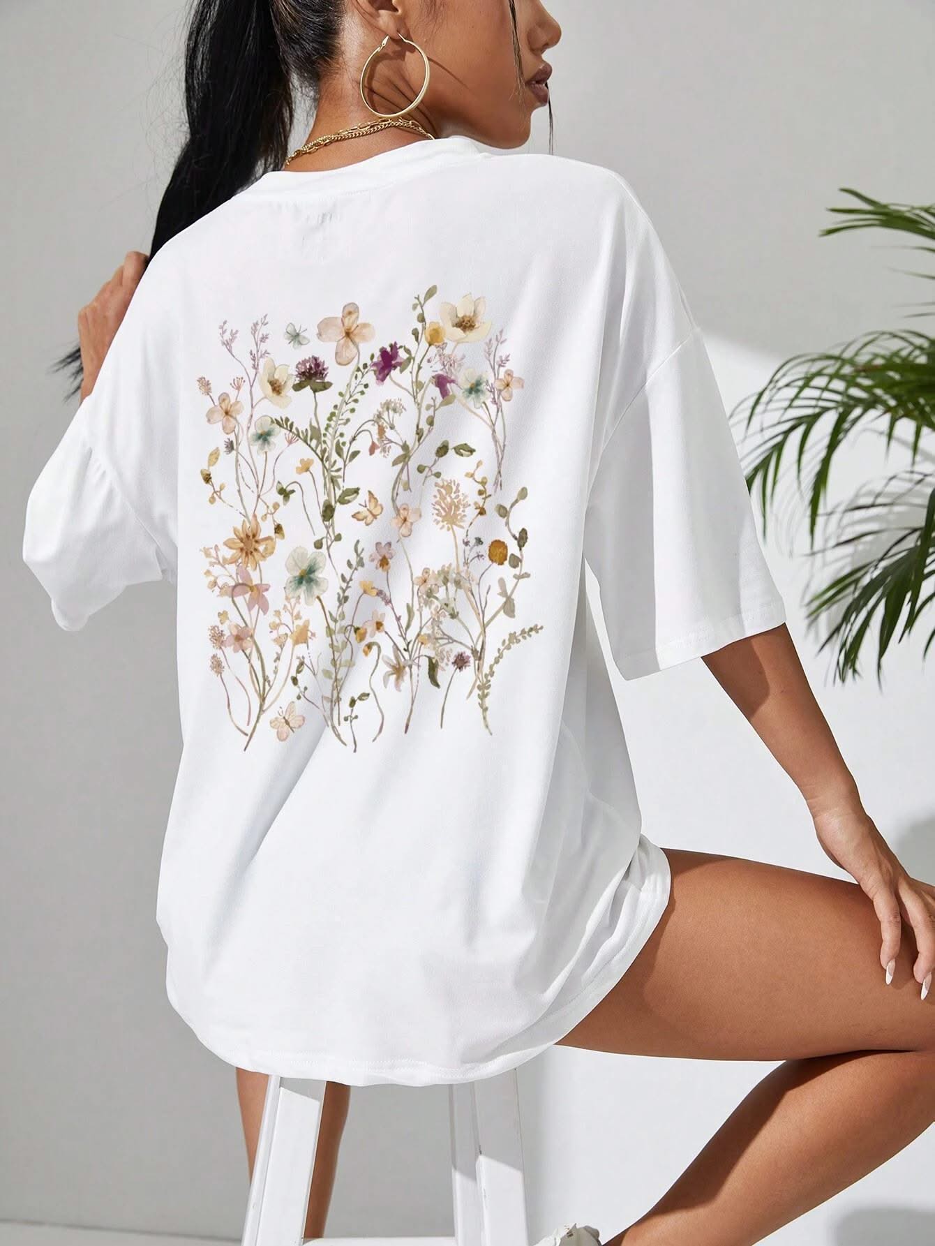 Beautiful Flower Clusters Print Cotton Women T-shirts - Elanique