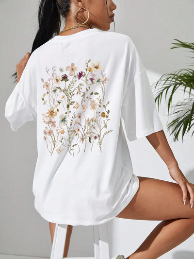 Beautiful Flower Clusters Print Cotton Women T-shirts - Elanique