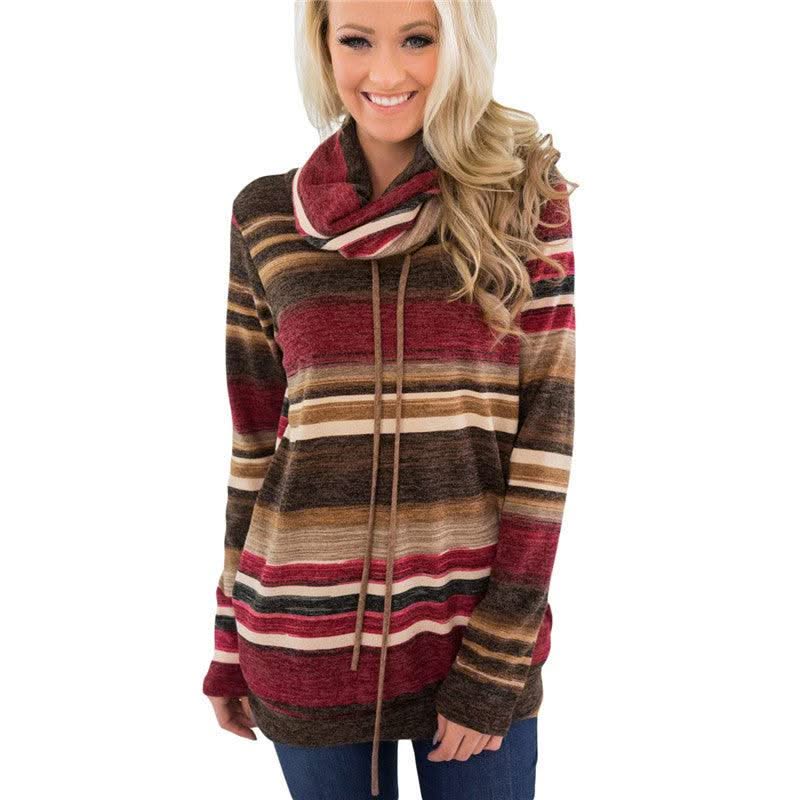 Women Hoodies Sweatshirts Casual Long Sleeve Pullover Multi-colour Striped