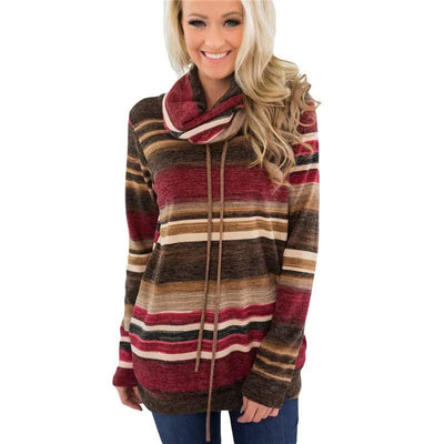 Women Hoodies Sweatshirts Casual Long Sleeve Pullover Multi-colour Striped