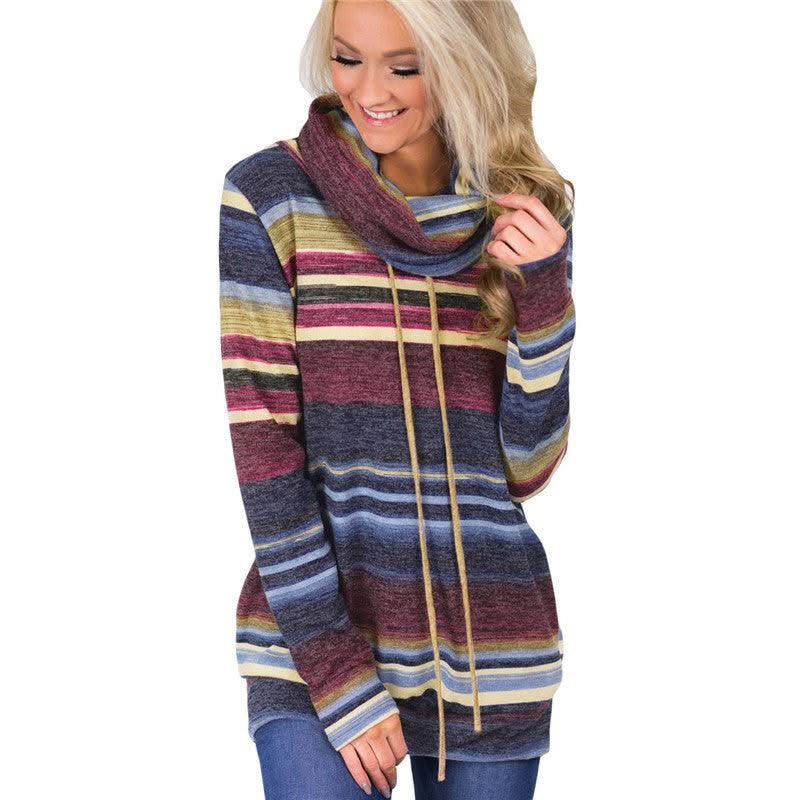 Women Hoodies Sweatshirts Casual Long Sleeve Pullover Multi-colour Striped