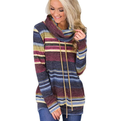 Women Hoodies Sweatshirts Casual Long Sleeve Pullover Multi-colour Striped
