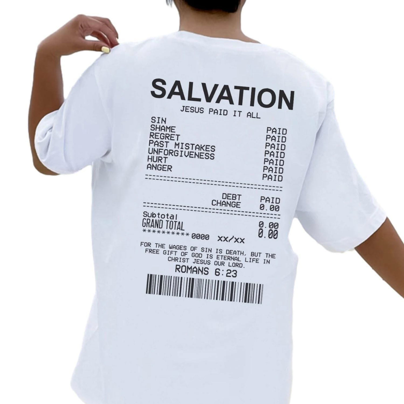 Women Salvation Back Print Bible Verse T-Shirts Oversized - Elanique