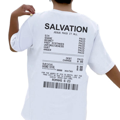 Women Salvation Back Print Bible Verse T-Shirts Oversized - Elanique