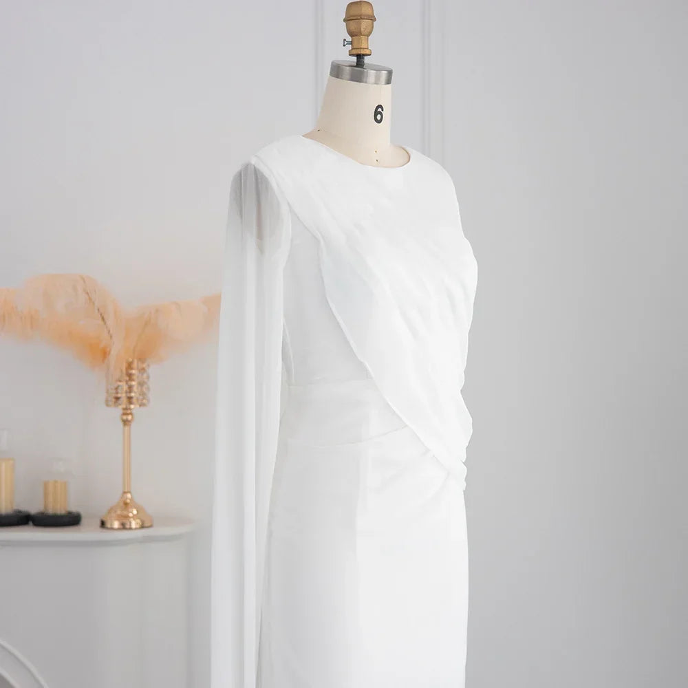 Sharon Said Elegant Light Blue Evening Dresses for Wedding with Feathers Cape Luxury Dubai Formal Party Dress SF289 Customized