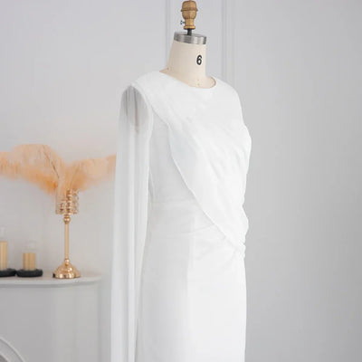 Sharon Said Elegant Light Blue Evening Dresses for Wedding with Feathers Cape Luxury Dubai Formal Party Dress SF289 Customized