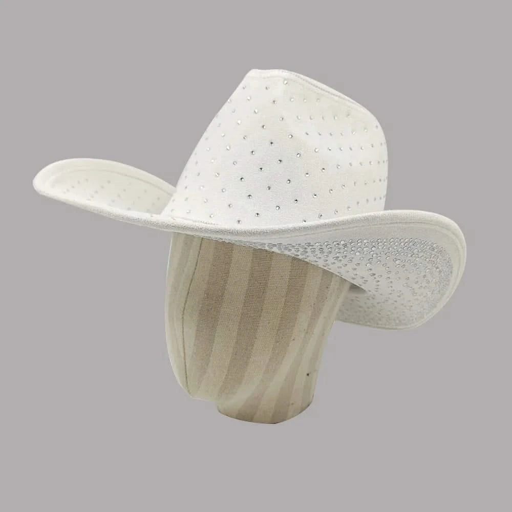 Women's cowboy hat high-end custom accessories white exquisite cowboy fashion shiny pearl rhinestone cowboy hat prom party hat
