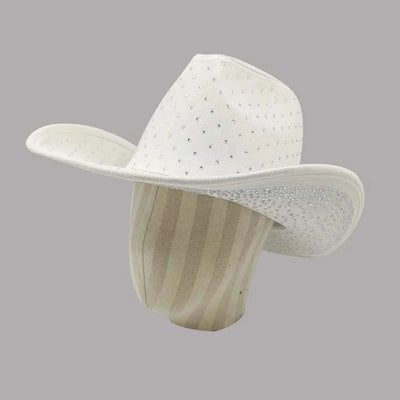 Women's cowboy hat high-end custom accessories white exquisite cowboy fashion shiny pearl rhinestone cowboy hat prom party hat