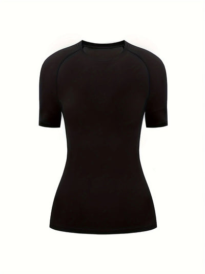 Women's Quick-Dry Crew Neck Tee – Breathable, Stretchable Activewear with Classic Solid Color Design