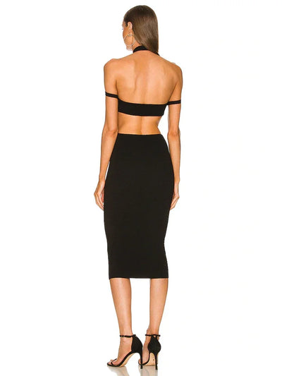 Women's Cut Out Midi Bandage Dress 2025 Summer V Neck Sleeveless Backless Bodycon Off Shoulder Sexy Elegant Evening Dresses
