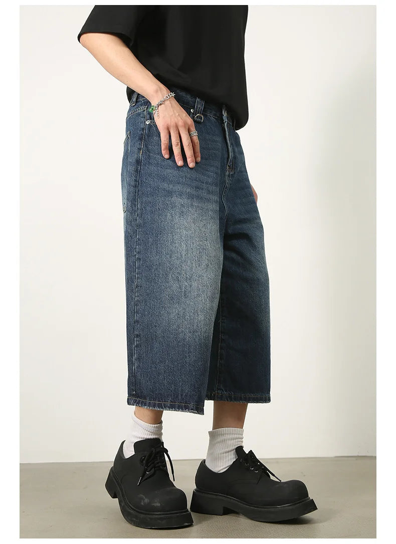 Men's Jeans Shorts American Style Vintage Loose Fit Wide Leg Straight Leg Denim Fashion Design Summer Y2k Gothic Washed Shorts