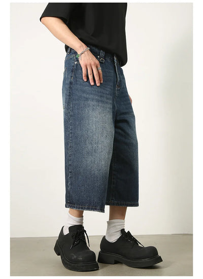 Men's Jeans Shorts American Style Vintage Loose Fit Wide Leg Straight Leg Denim Fashion Design Summer Y2k Gothic Washed Shorts