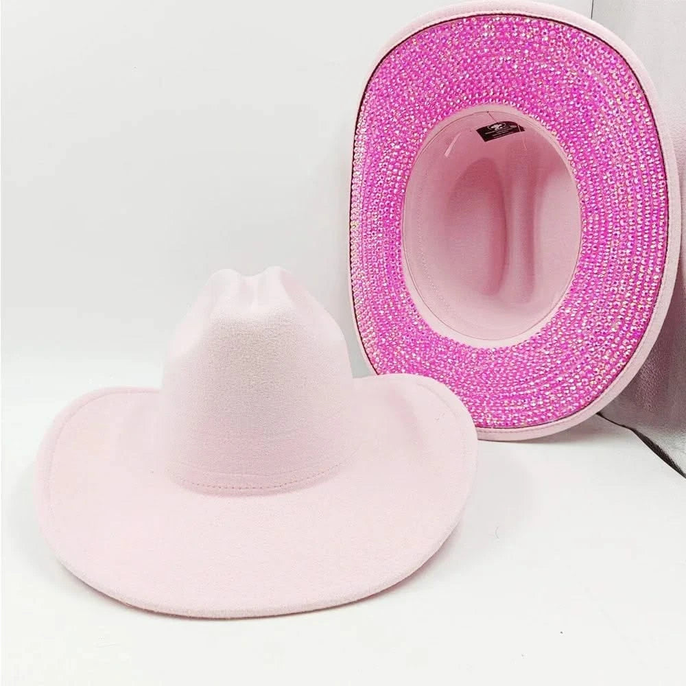 Women's cowboy hat high-end custom accessories white exquisite cowboy fashion shiny pearl rhinestone cowboy hat prom party hat