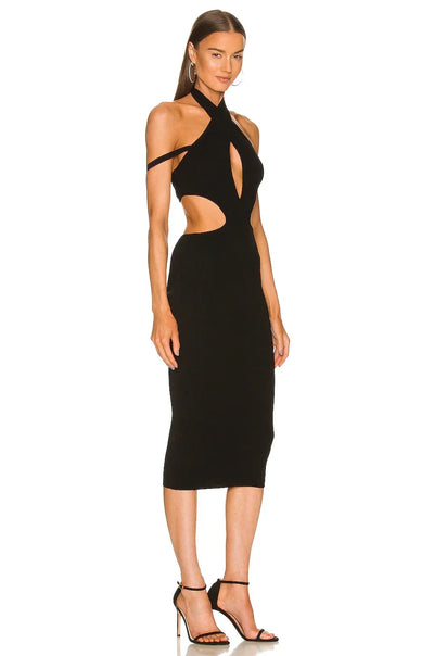 Women's Cut Out Midi Bandage Dress 2025 Summer V Neck Sleeveless Backless Bodycon Off Shoulder Sexy Elegant Evening Dresses