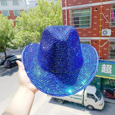 Women's cowboy hat high-end custom accessories white exquisite cowboy fashion shiny pearl rhinestone cowboy hat prom party hat