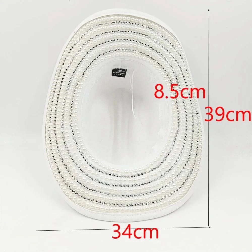 Women's cowboy hat high-end custom accessories white exquisite cowboy fashion shiny pearl rhinestone cowboy hat prom party hat