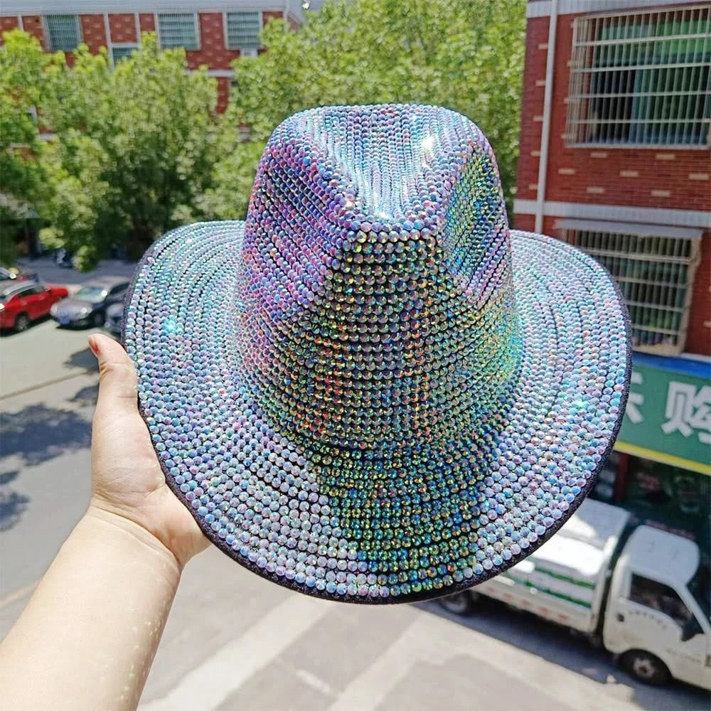 Women's cowboy hat high-end custom accessories white exquisite cowboy fashion shiny pearl rhinestone cowboy hat prom party hat