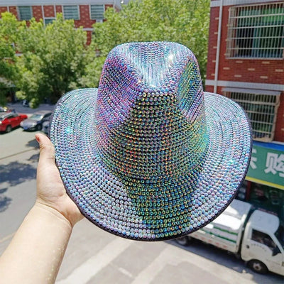Women's cowboy hat high-end custom accessories white exquisite cowboy fashion shiny pearl rhinestone cowboy hat prom party hat