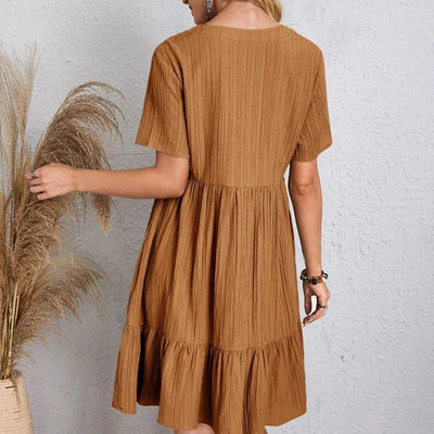Women Mini Dress Summer Casual Solid V Neck Ruffles A-line Dress Female Fashion Holiday Boho Loose Beach Elegant Dresses Vestido