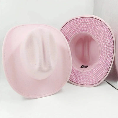Women's cowboy hat high-end custom accessories white exquisite cowboy fashion shiny pearl rhinestone cowboy hat prom party hat