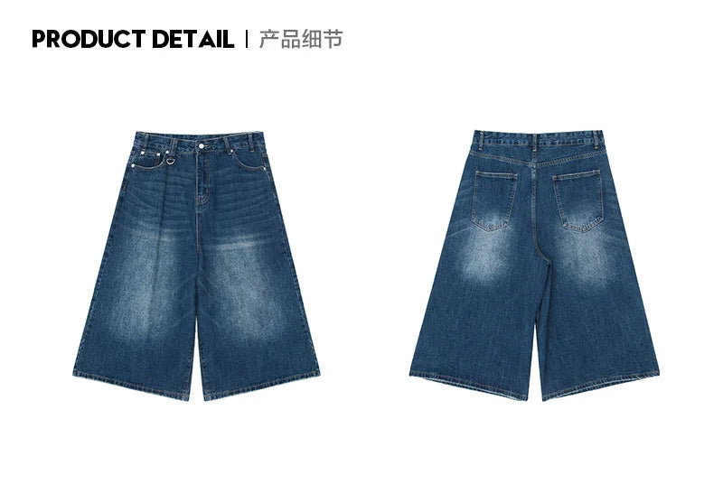 Men's Jeans Shorts American Style Vintage Loose Fit Wide Leg Straight Leg Denim Fashion Design Summer Y2k Gothic Washed Shorts