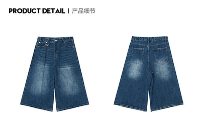 Men's Jeans Shorts American Style Vintage Loose Fit Wide Leg Straight Leg Denim Fashion Design Summer Y2k Gothic Washed Shorts