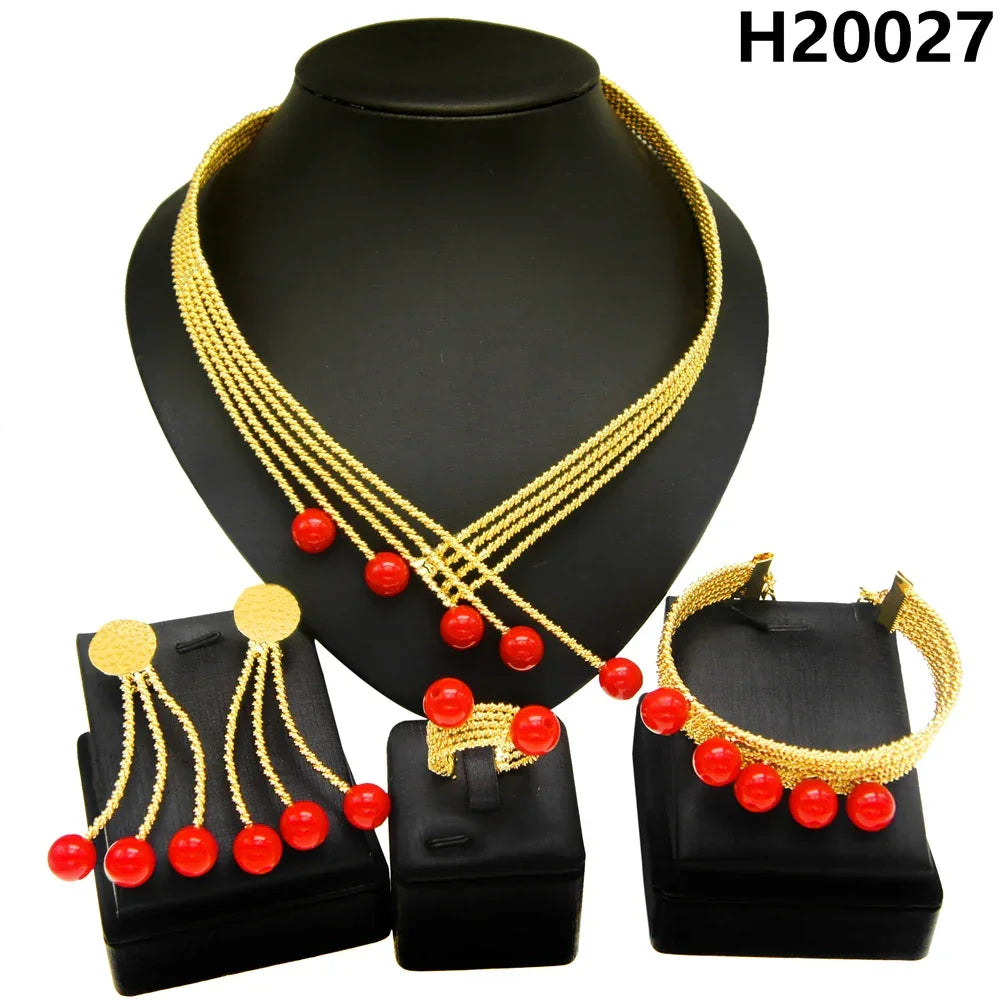 Women Jewelry Set Latest Brazilian Gold Plated Earrings Luxury Necklaces Mixed Designs Women Necklaces Set Pie Jewelry Sets