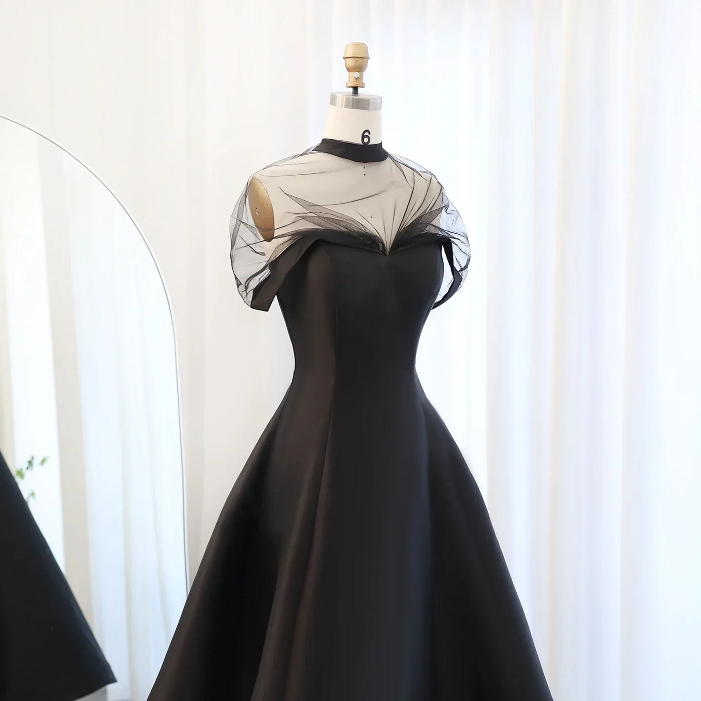 Sharon Said Black Sheer Sleeves Evening Dresses with Sweep Floor for Women Wedding Party Gown SF026 Customized فساتين سهرة