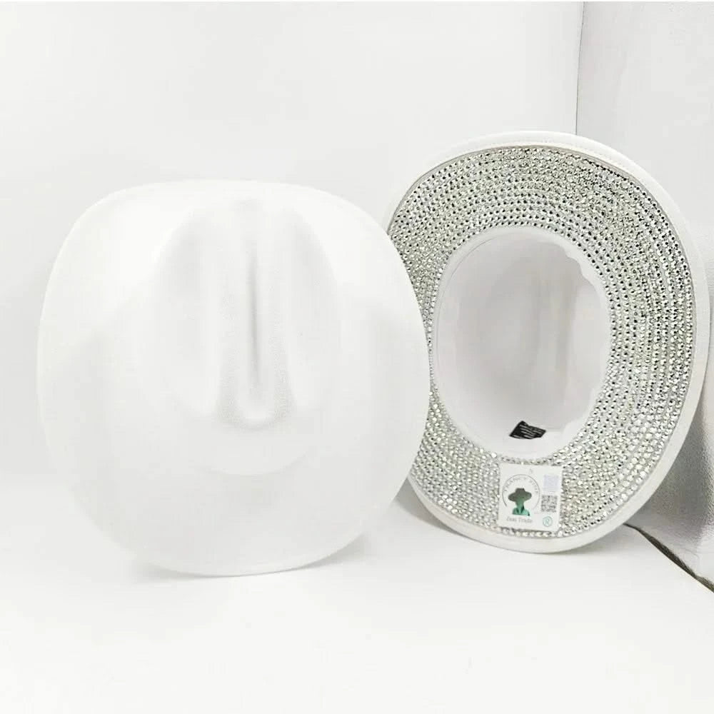 Women's cowboy hat high-end custom accessories white exquisite cowboy fashion shiny pearl rhinestone cowboy hat prom party hat