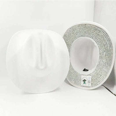 Women's cowboy hat high-end custom accessories white exquisite cowboy fashion shiny pearl rhinestone cowboy hat prom party hat