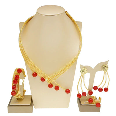 Women Jewelry Set Latest Brazilian Gold Plated Earrings Luxury Necklaces Mixed Designs Women Necklaces Set Pie Jewelry Sets