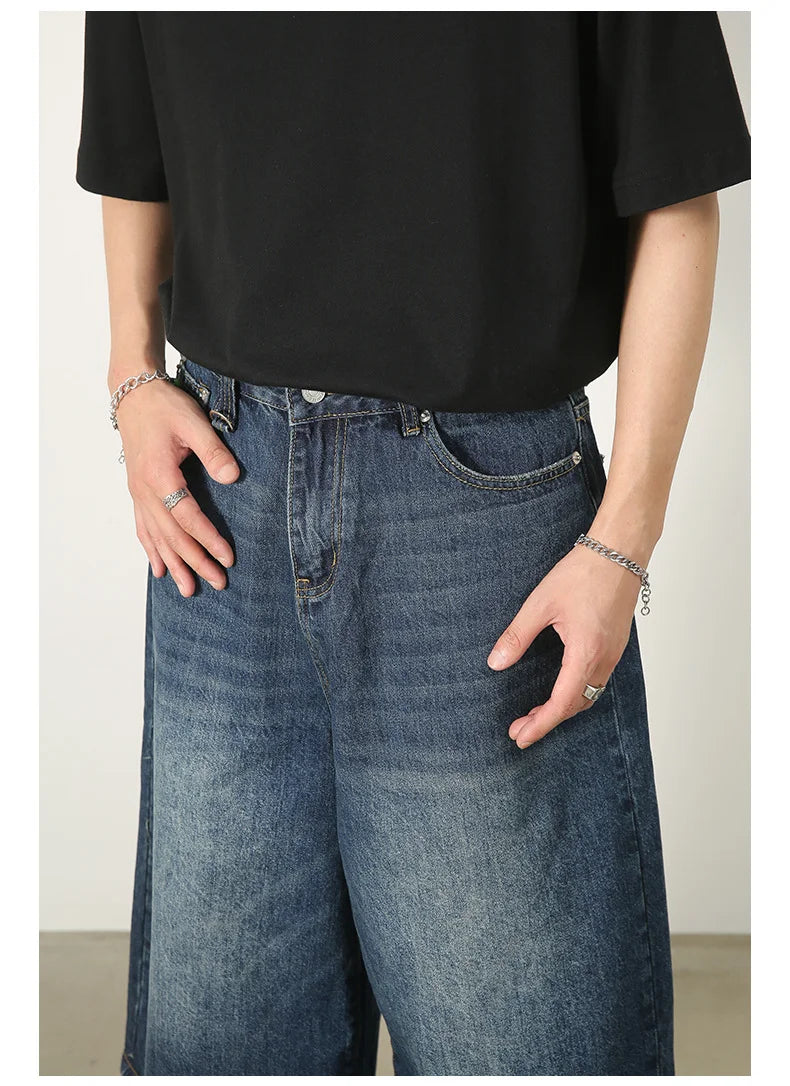 Men's Jeans Shorts American Style Vintage Loose Fit Wide Leg Straight Leg Denim Fashion Design Summer Y2k Gothic Washed Shorts