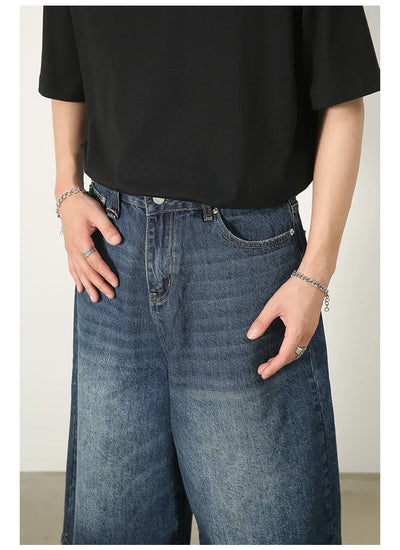 Men's Jeans Shorts American Style Vintage Loose Fit Wide Leg Straight Leg Denim Fashion Design Summer Y2k Gothic Washed Shorts