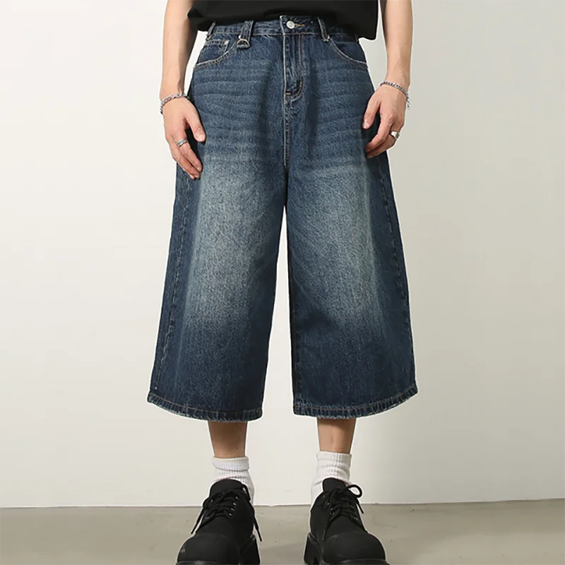Men's Jeans Shorts American Style Vintage Loose Fit Wide Leg Straight Leg Denim Fashion Design Summer Y2k Gothic Washed Shorts
