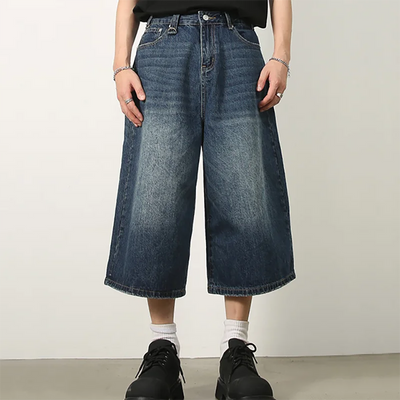 Men's Jeans Shorts American Style Vintage Loose Fit Wide Leg Straight Leg Denim Fashion Design Summer Y2k Gothic Washed Shorts
