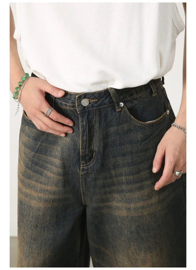 Men's Jeans Shorts American Style Vintage Loose Fit Wide Leg Straight Leg Denim Fashion Design Summer Y2k Gothic Washed Shorts