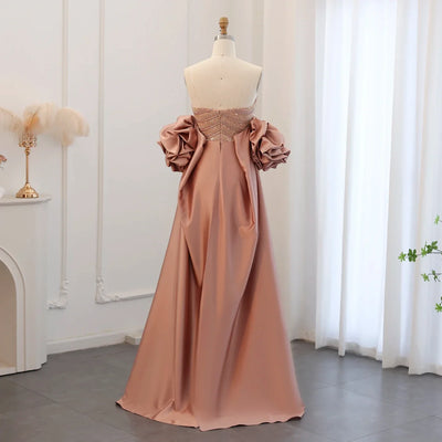 Sharon Said Luxury Arabic Dusty Rose Evening Dresses with Cape Dubai Strapless Midi Women Wedding Party Gowns SS492 Customized