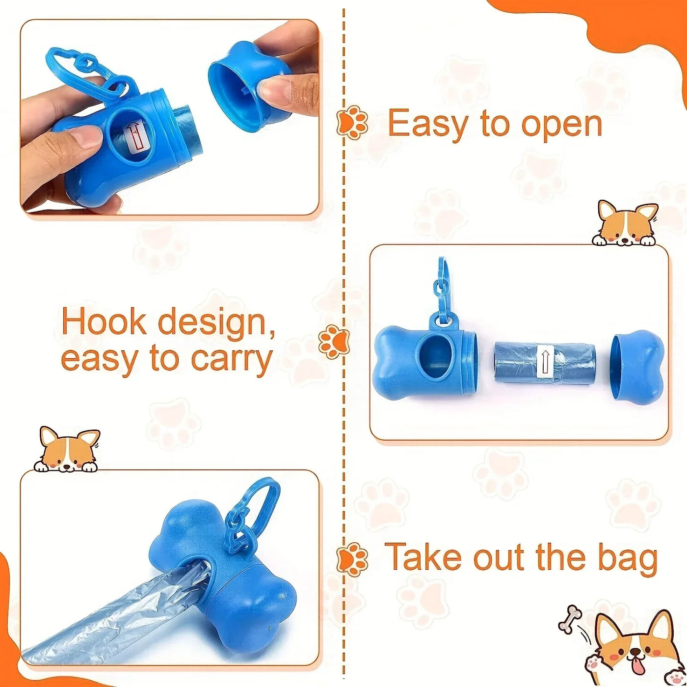 1200pcs Random Color Cartoon Paw Graphic Dog Poop Bags Pet Poop Bags Leak-Proof Dog Waste Bags For Pet Supplies