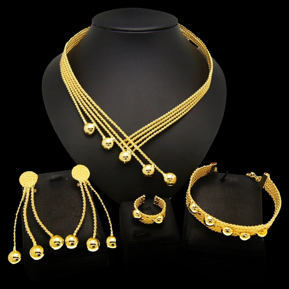 Women Jewelry Set Latest Brazilian Gold Plated Earrings Luxury Necklaces Mixed Designs Women Necklaces Set Pie Jewelry Sets