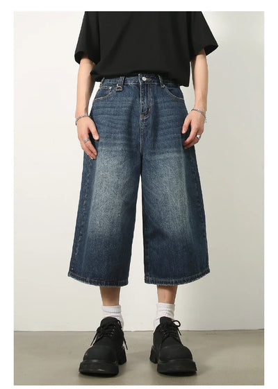Men's Jeans Shorts American Style Vintage Loose Fit Wide Leg Straight Leg Denim Fashion Design Summer Y2k Gothic Washed Shorts