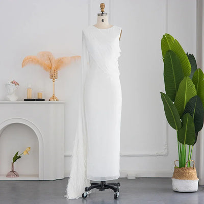 Sharon Said Elegant Light Blue Evening Dresses for Wedding with Feathers Cape Luxury Dubai Formal Party Dress SF289 Customized