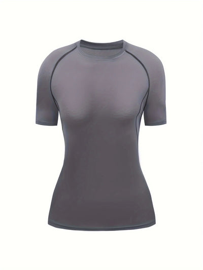 Women's Quick-Dry Crew Neck Tee – Breathable, Stretchable Activewear with Classic Solid Color Design