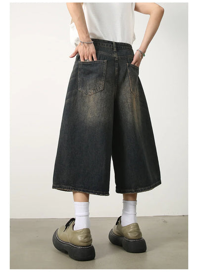 Men's Jeans Shorts American Style Vintage Loose Fit Wide Leg Straight Leg Denim Fashion Design Summer Y2k Gothic Washed Shorts