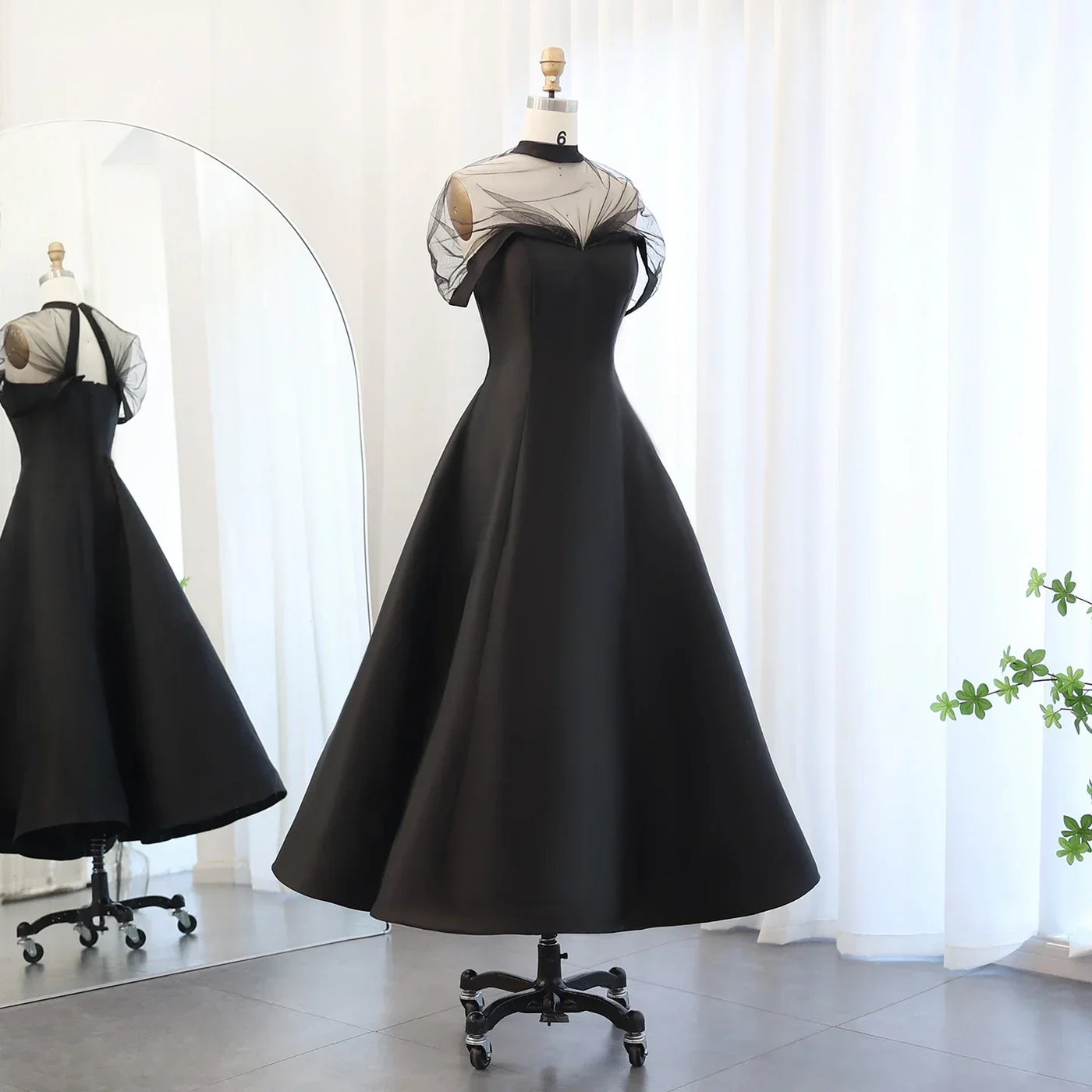 Sharon Said Black Sheer Sleeves Evening Dresses with Sweep Floor for Women Wedding Party Gown SF026 Customized فساتين سهرة